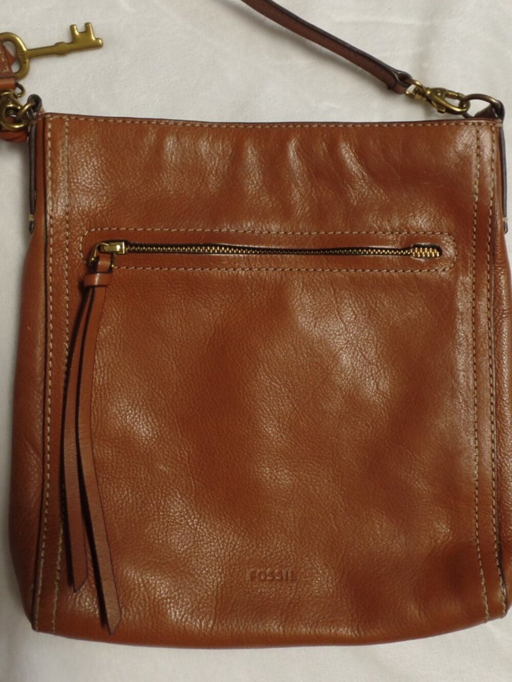 Saddle Brown Vintage Fossil Shoulder Crossbody Bag with key